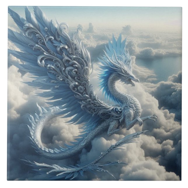 Carreau Dragon magnifique entouré de nuages (Devant)