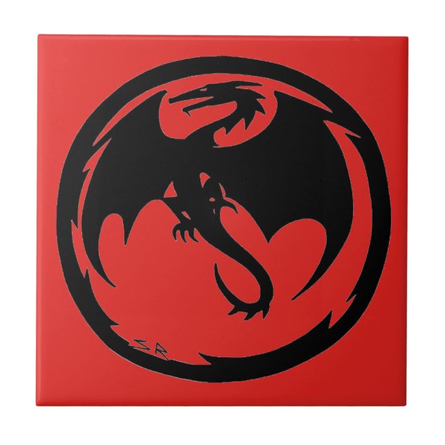 Carreau Dragon noir petite tuile rouge (Devant)