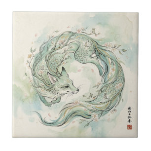 Carreau Dragon Renard Mystique Art Aquarelle (1)