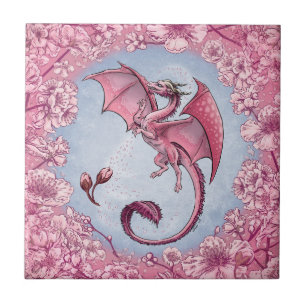 Carreau Dragon rose du printemps Nature Imaginaire Art