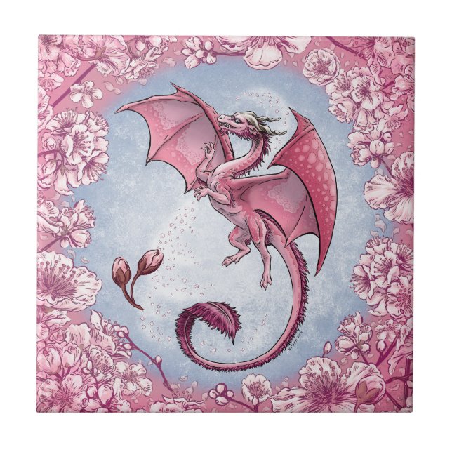 Carreau Dragon rose du printemps Nature Imaginaire Art (Devant)