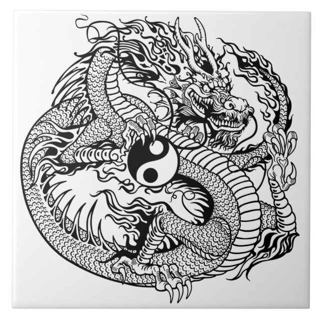 Carreau dragon tenant yin yang (Devant)