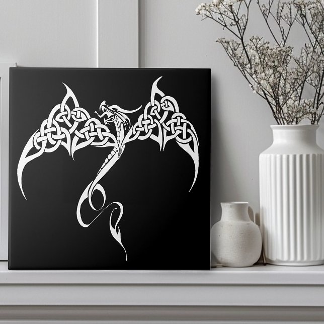 Carreau Dragon Tribal Celtique Entrelacs Noir Blanc Fantas (Créateur téléchargé)