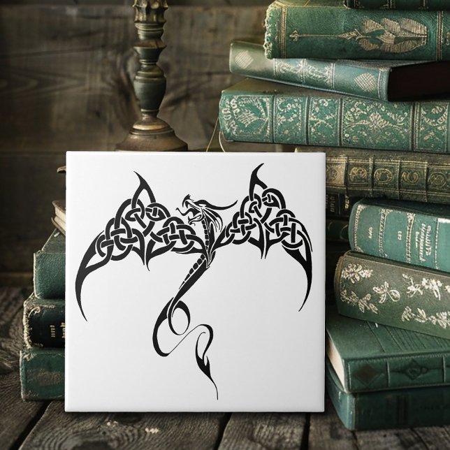 Carreau Dragon Tribal Celtique Entrelacs Noir Blanc Fantas (Créateur téléchargé)