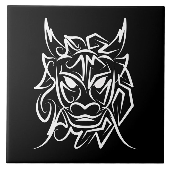 Carreau Dragon tribal noir et blanc (Devant)