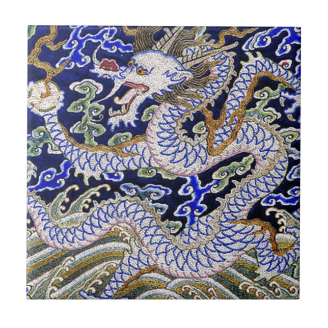 Carreau dragon vintage bleu de broderie de tatouage de (Devant)