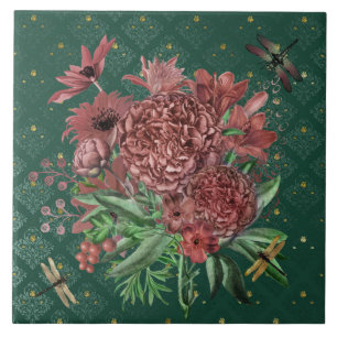 Carreau Dragonflies florales rose vintage