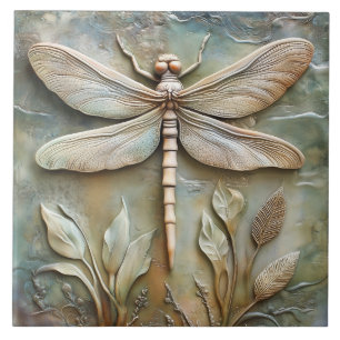 Carreau Dragonfly and Foliing Faux Relief