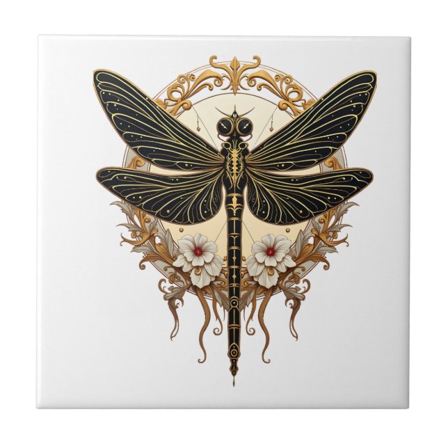 Carreau Dragonfly Art Nouveau Élégant Steampunk (Devant)