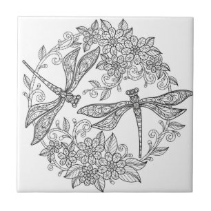 Carreau dragonfly art tuiles noir et blanc