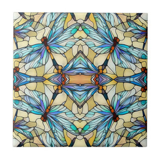 Carreau Dragonfly colorée Art nouveau Faux Verre tendu