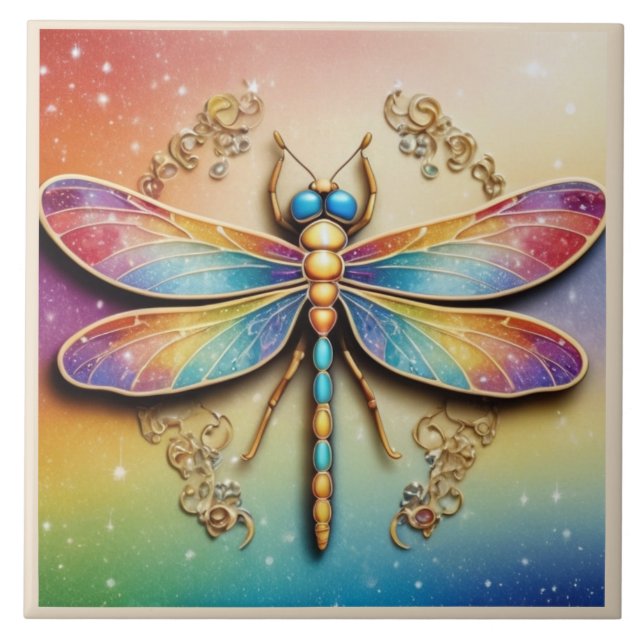 Carreau Dragonfly colorée - Gold & Rainbow multicolore (Devant)