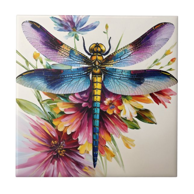 Carreau Dragonfly Floral Multicolor Art (Devant)