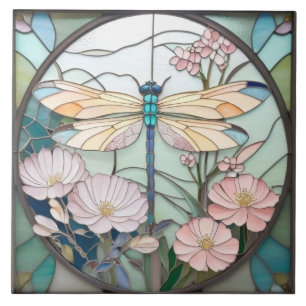 Carreau Dragonfly japonaise en verre verni Art déco Nouvea