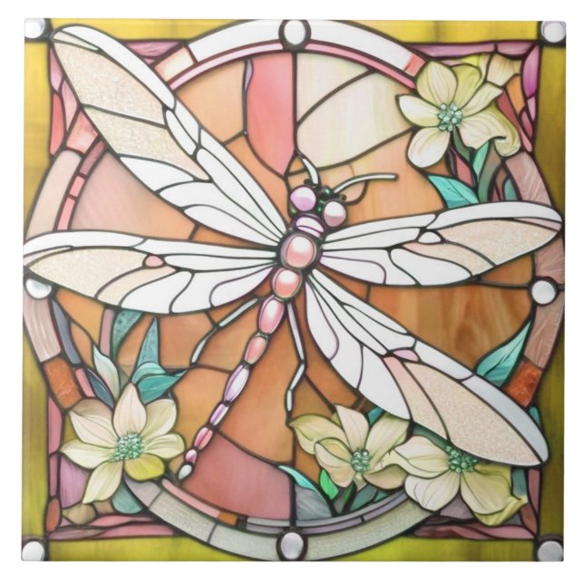 Carreau Dragonfly Jaune Art Nouveau Déco Vitrail (Devant)