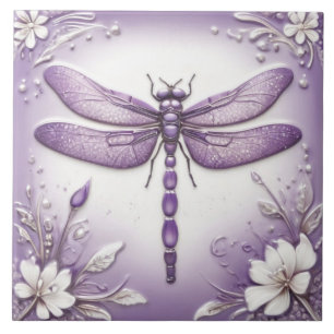 Carreau Dragonfly Purple and White Floral Art