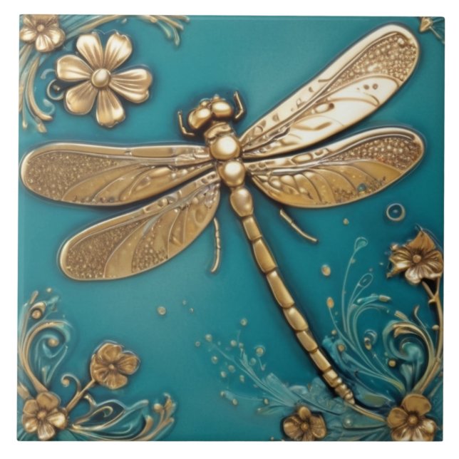 Carreau Dragonfly Turquoise Turquoise & Faux Gold Faux Rel (Devant)