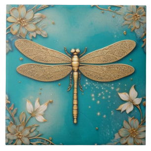 Carreau Dragonfly Turquoise Turquoise & Gold Faux Relief A