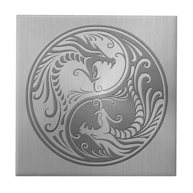 Carreau Dragons de Yin Yang, acier inoxydable (Devant)