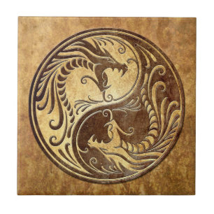 Carreau Dragons de Yin Yang, pierre