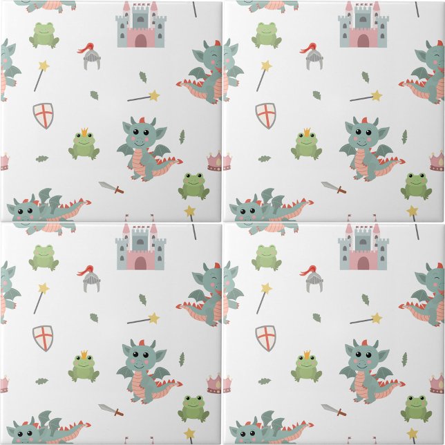 Carreau Dragons Knights Fairytale Médiéval Castle Nursery (Dragons Knights Fairytale Medieval Castle Nursery Ceramic Tile)