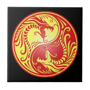 Carreau Dragons, rouge et jaune de Yin Yang