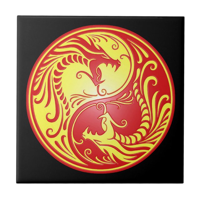 Carreau Dragons, rouge et jaune de Yin Yang (Devant)