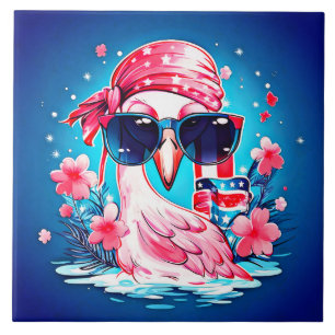 Carreau Drapeau américain avec Flamant rose Cartoon-69681