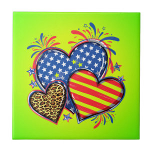Carreau Drapeau Américain Cœur Léopard Sublimation-64210