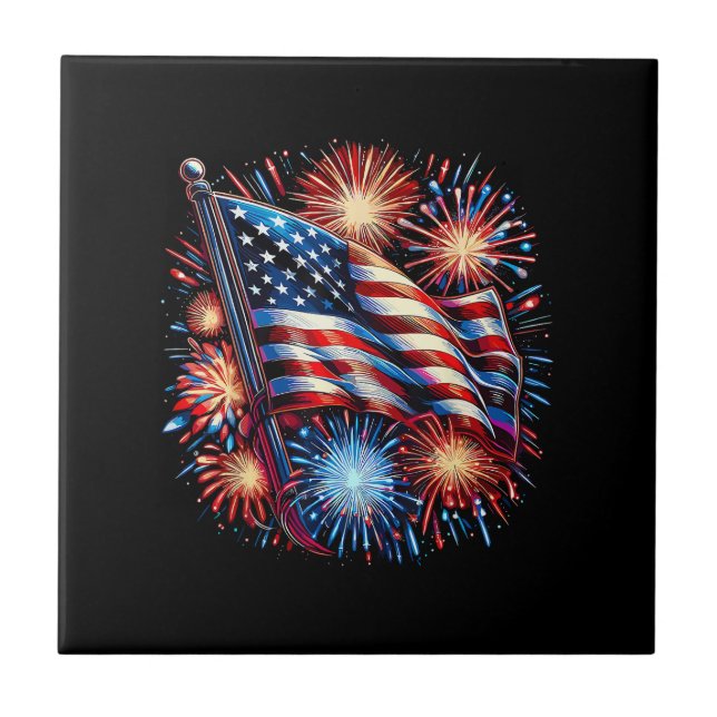 Carreau Drapeau américain Feux d'artifice Patriotique (Devant)