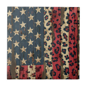 Carreau Drapeau américain rustique imprimé léopard (1)