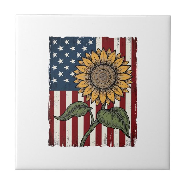 Carreau Drapeau américain tournesol vintage (Devant)
