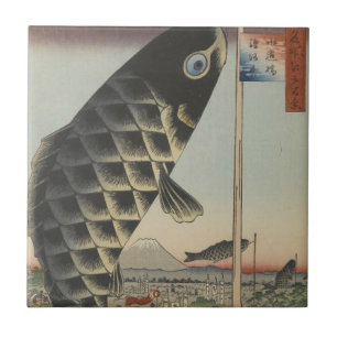 Carreau Drapeau de fête du poisson Koi Hiroshige japonais