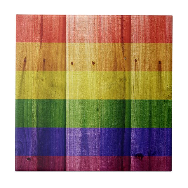 Carreau Drapeau de la fierté arc-en-ciel en bois (Devant)