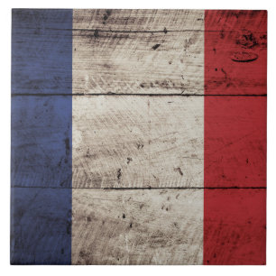Carreau Drapeau de la France sur le vieux grain en bois