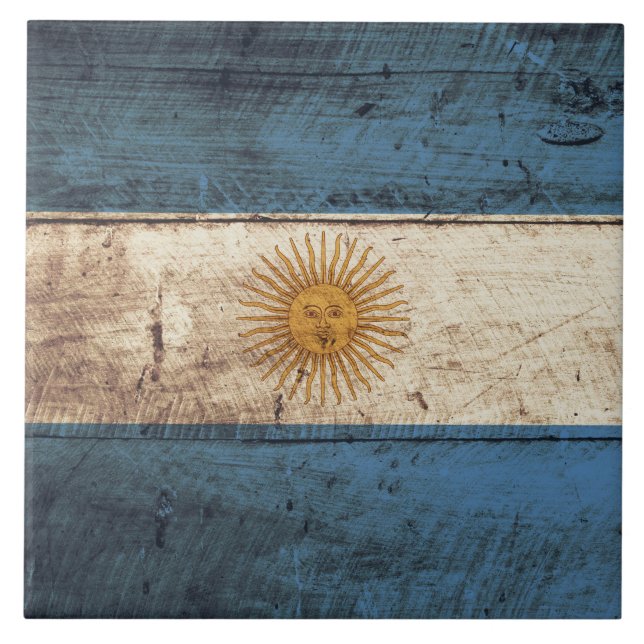 Carreau Drapeau de l'Argentine sur le vieux grain en bois (Devant)