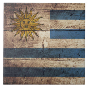 Carreau Drapeau de l'Uruguay sur le vieux grain en bois