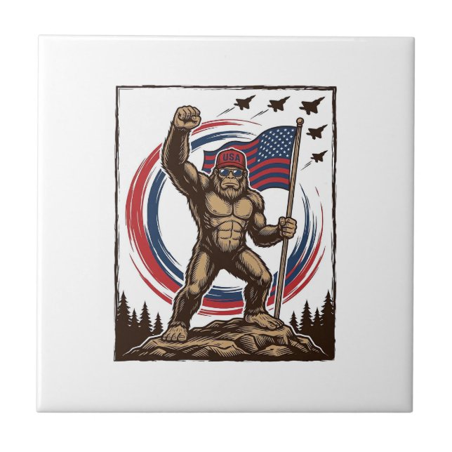 Carreau Drapeau de Sasquatch patriotique vintage (Devant)