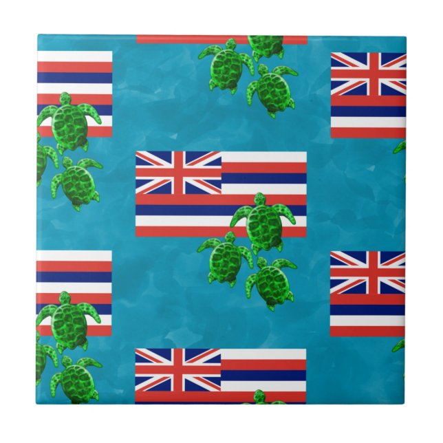 Carreau Drapeau d'Hawaii et tortues de mer vertes (Devant)