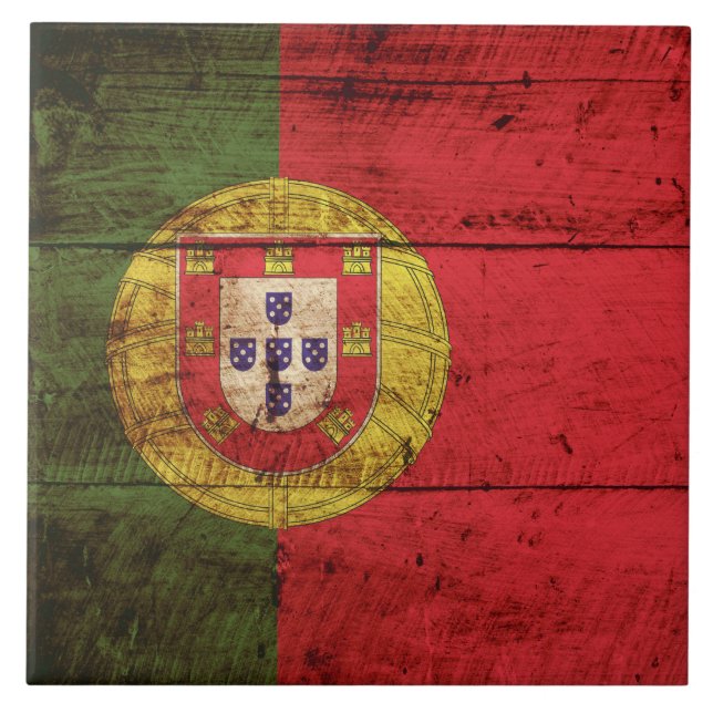 Carreau Drapeau du Portugal sur le vieux grain en bois (Devant)