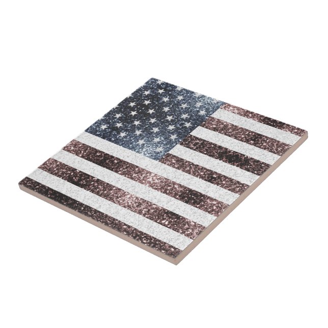 Carreau Drapeau rustique rouge blanc bleu étincelant USA (Côté)