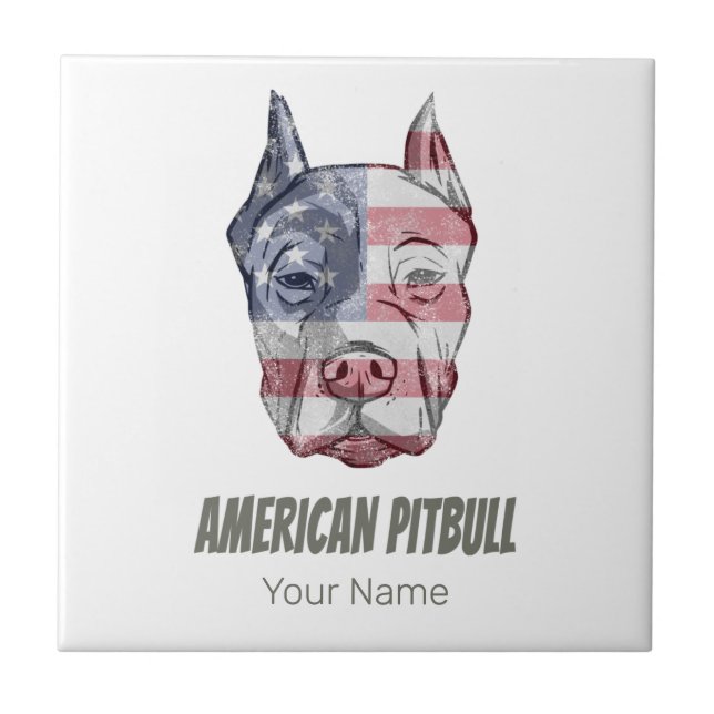 Carreau Drapeau Vintage américain Pitbull Terrier Bully Ch (Devant)