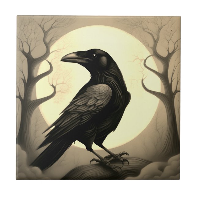 Carreau Drawing of a black raven (Devant)