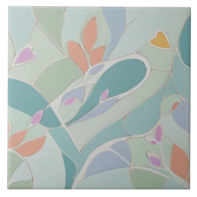 Carreau Dreamy Mint Floral Abstrait Moderne Fleurs Pastel (Devant)