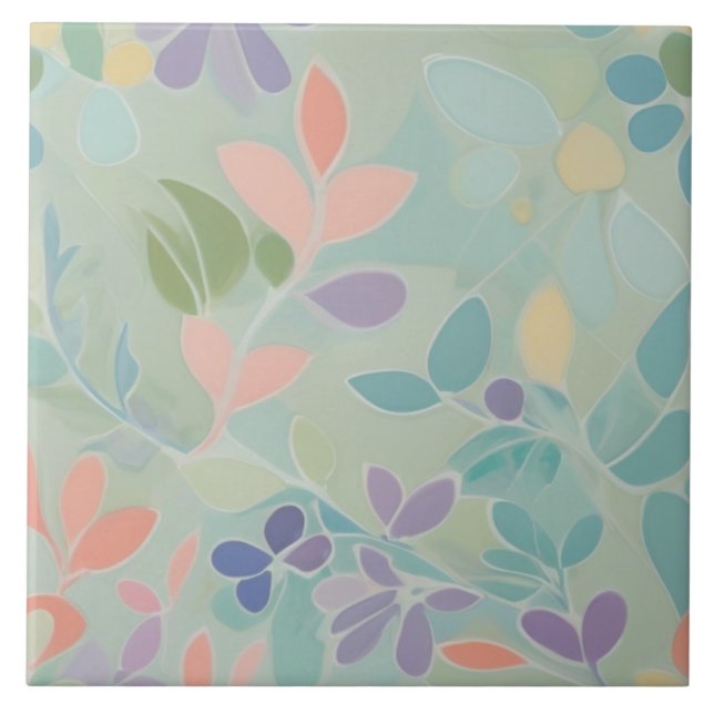 Carreau Dreamy Mint Floral Abstrait Moderne Fleurs Pastel (Devant)