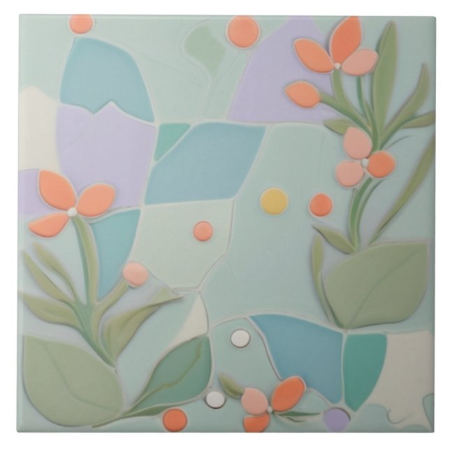 Carreau Dreamy Mint Floral Abstrait Moderne Fleurs Pastel (Devant)