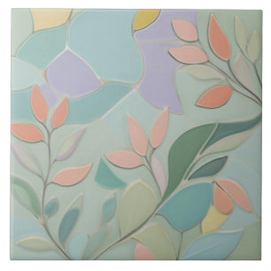 Carreau Dreamy Mint Floral Abstrait Moderne Fleurs Pastel