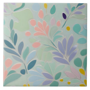 Carreau Dreamy Mint Floral Abstrait Moderne Fleurs Pastel