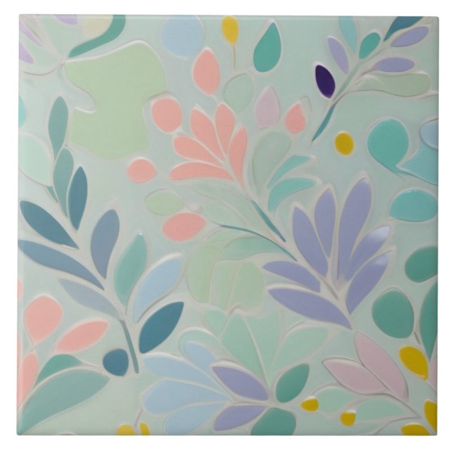 Carreau Dreamy Mint Floral Abstrait Moderne Fleurs Pastel (Devant)