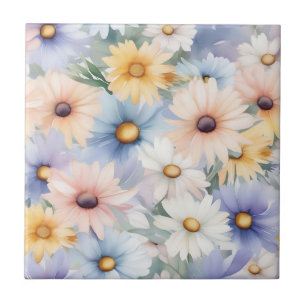 Carreau Dreamy Pastel Daisies Motif Aquarelle